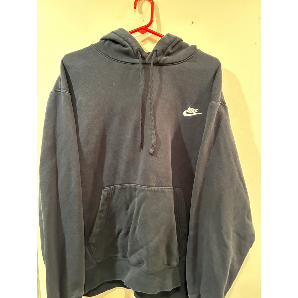 Nike Men's Black Pullover Hoodie 2XL Regular Embroidered Logo Pockets Drawstring
